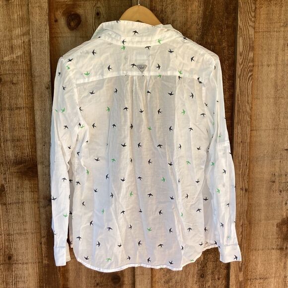 Columbia Cotton Lightweight Performance Fishing Gear Button Up Top Bird Print - Picture 2 of 9